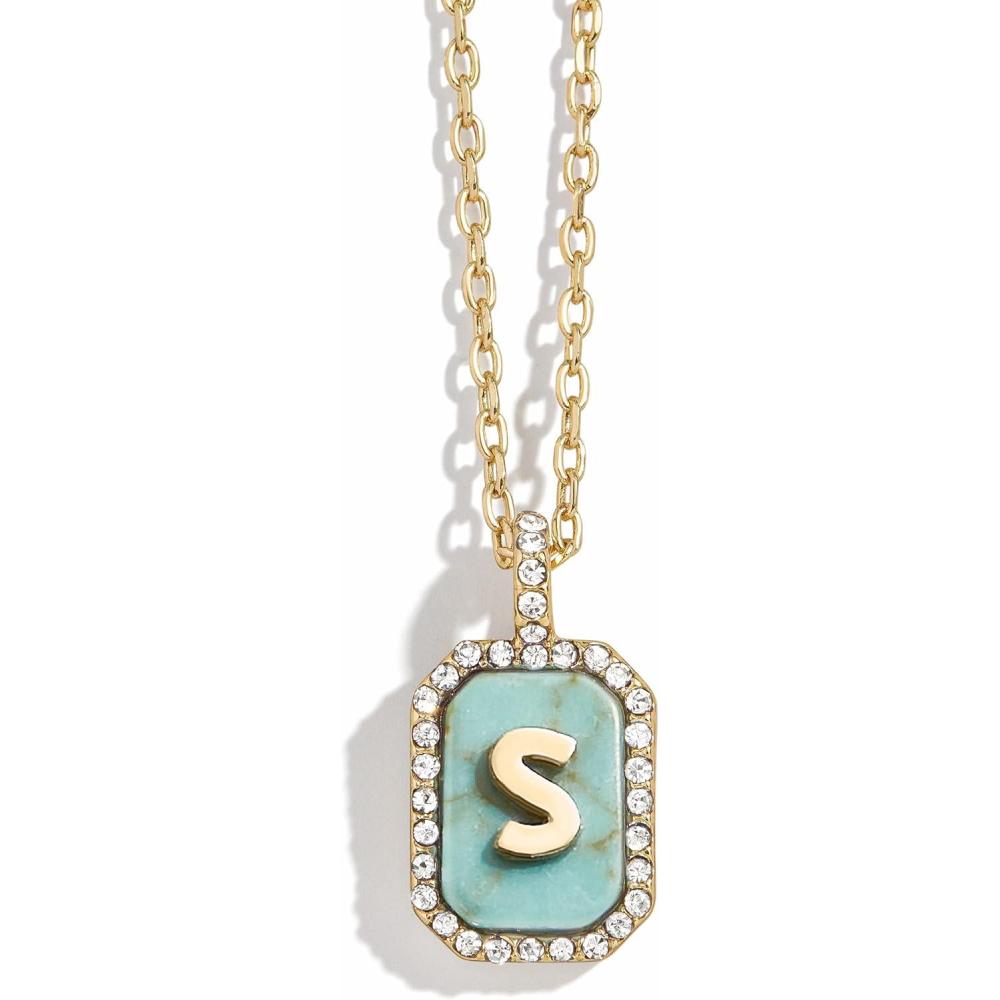 imageBaubleBar Initial Necklace  Dainty GoldPlated Personalized Letter Pendant Necklace Small Dog Tag Style DesignTurquoise Stone