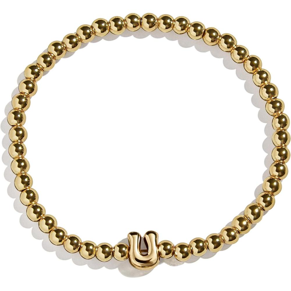 imageBaubleBar Initial Pisa Stretch Bracelet  Personalized GoldPlated Bracelet for Women Beaded Initial Bracelet Stacking Bracelet Custom Ball Bracelet Trendy JewelryLetter U Solid