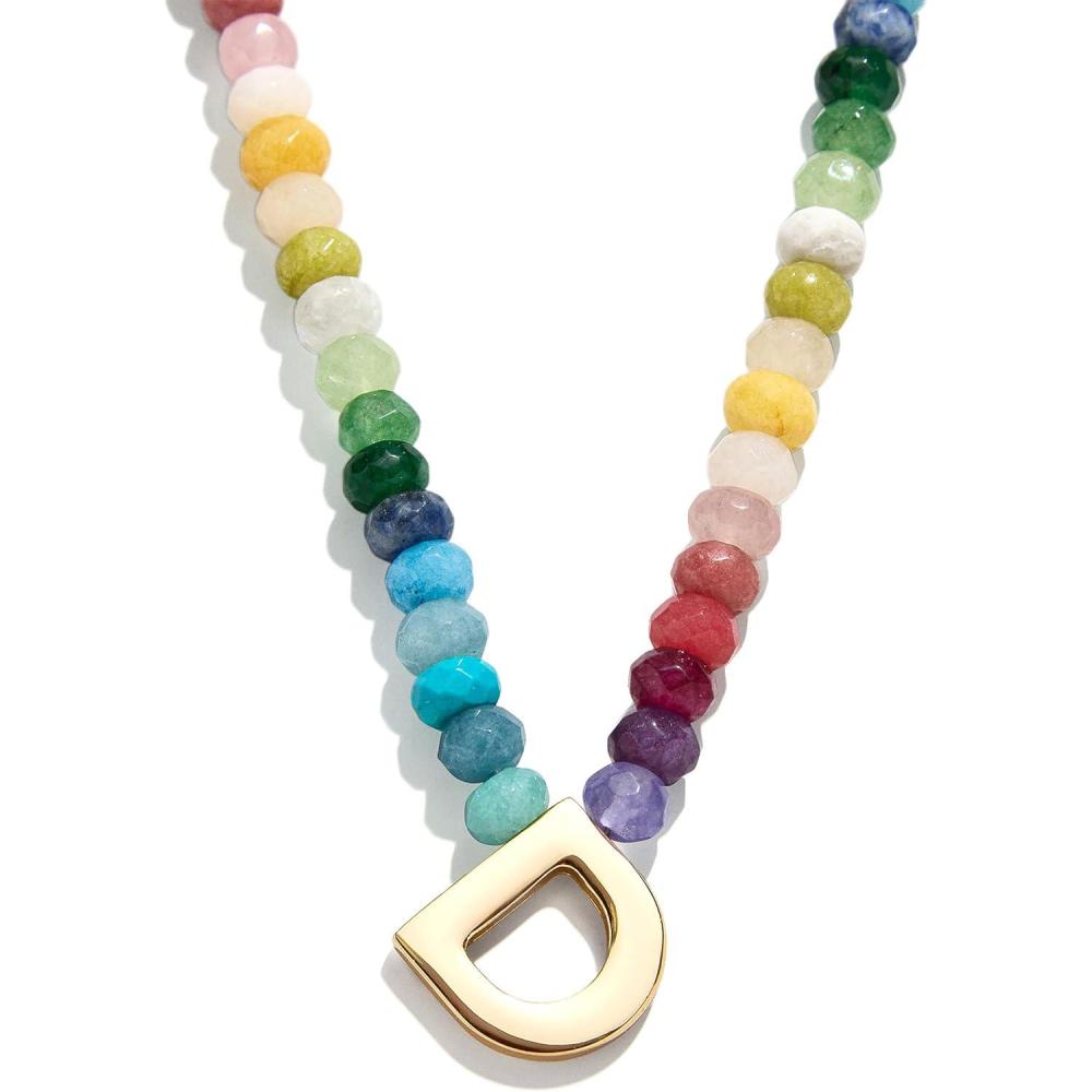 imageBaubleBar SemiPrecious Block Initial Necklace for Women  Colorful Personalized Necklaces Custom Pendant Necklace wNatural Gemstones Beaded Necklace Fashion JewelryD