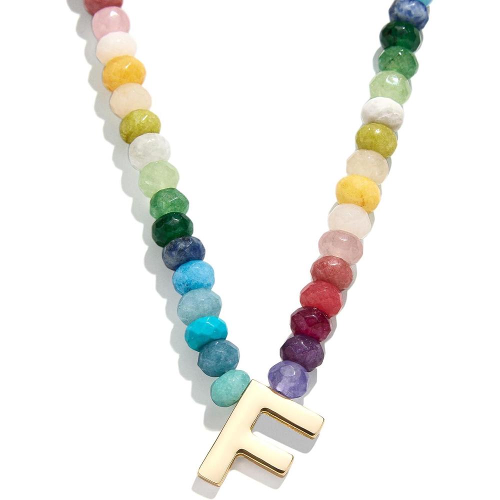 imageBaubleBar SemiPrecious Block Initial Necklace for Women  Colorful Personalized Necklaces Custom Pendant Necklace wNatural Gemstones Beaded Necklace Fashion JewelryF