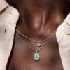 BaubleBar Initial Necklace – Dainty Gold-Plated Personalized Letter Pendant Necklace, Small Dog Tag Style Design(Turquoise Stone)