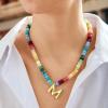 BaubleBar Semi-Precious Block Initial Necklace for Women – Colorful Personalized Necklaces, Custom Pendant Necklace w/Natural Gemstones, Beaded Necklace, Fashion Jewelry(O)