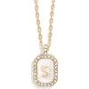 BaubleBar Initial Necklace – Dainty Gold-Plated Personalized Letter Pendant Necklace, Small Dog Tag Style Design(Mother of Pearl)