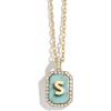 BaubleBar Initial Necklace – Dainty Gold-Plated Personalized Letter Pendant Necklace, Small Dog Tag Style Design(Turquoise Stone)