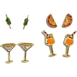 BaubleBar Food & Drink-Themed Statement Earrings, Novelty Earrings for Women, Costume Jewelry(Happy Hour – Set of 4)