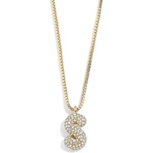 BaubleBar Gwen Mini Bubble Initial Necklace – Gold-Plated Bubble Letter Pendant, 17 Inch Chain with Lobster Clasp, Perfect Personalized Gift for Women(Pavé)