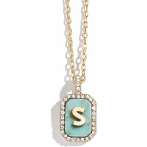 BaubleBar Initial Necklace – Dainty Gold-Plated Personalized Letter Pendant Necklace, Small Dog Tag Style Design(Turquoise Stone)