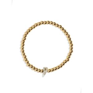 BaubleBar Initial Pisa Stretch Bracelet – Personalized Gold-Plated Bracelet for Women, Beaded Initial Bracelet, Stacking Bracelet, Custom Ball Bracelet, Trendy Jewelry(Letter P (Pave))