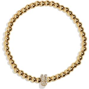 BaubleBar Initial Pisa Stretch Bracelet – Personalized Gold-Plated Bracelet for Women, Beaded Initial Bracelet, Stacking Bracelet, Custom Ball Bracelet, Trendy Jewelry(Letter U (Pave))