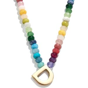 BaubleBar Semi-Precious Block Initial Necklace for Women – Colorful Personalized Necklaces, Custom Pendant Necklace w/Natural Gemstones, Beaded Necklace, Fashion Jewelry(D)