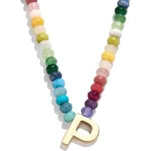 BaubleBar Semi-Precious Block Initial Necklace for Women – Colorful Personalized Necklaces, Custom Pendant Necklace w/Natural Gemstones, Beaded Necklace, Fashion Jewelry(P)