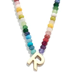 BaubleBar Semi-Precious Block Initial Necklace for Women – Colorful Personalized Necklaces, Custom Pendant Necklace w/Natural Gemstones, Beaded Necklace, Fashion Jewelry(R)