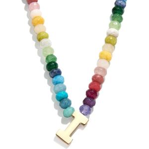 BaubleBar Semi-Precious Block Initial Necklace for Women – Colorful Personalized Necklaces, Custom Pendant Necklace w/Natural Gemstones, Beaded Necklace, Fashion Jewelry(I)