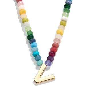 BaubleBar Semi-Precious Block Initial Necklace for Women – Colorful Personalized Necklaces, Custom Pendant Necklace w/Natural Gemstones, Beaded Necklace, Fashion Jewelry(V)