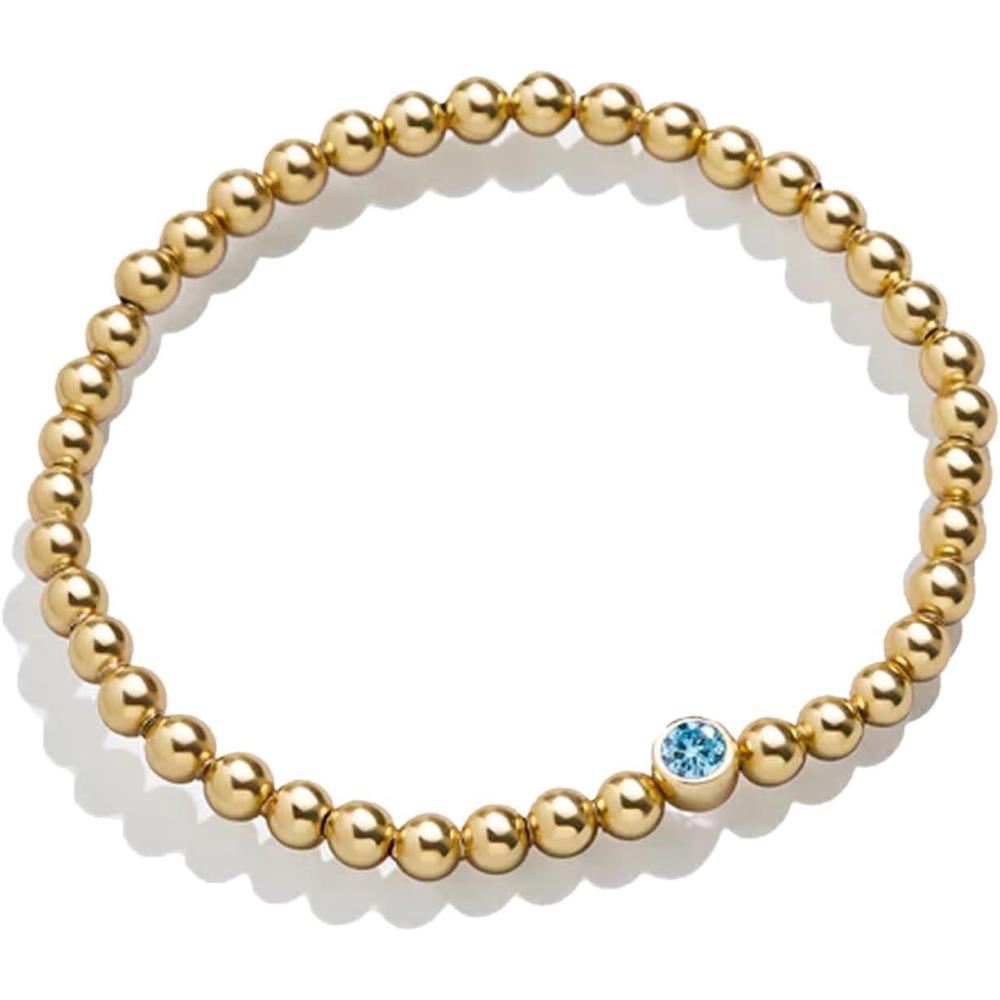 imageBaubleBar 18K Gold Birthstone Pisa Stretch Bracelet with Cubic Zirconia Stones for Women Gold Plated Sterling SilverAquamarineColored