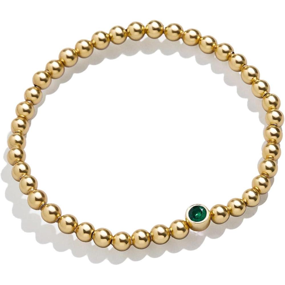 imageBaubleBar 18K Gold Birthstone Pisa Stretch Bracelet with Cubic Zirconia Stones for Women Gold Plated Sterling SilverEmeraldColored