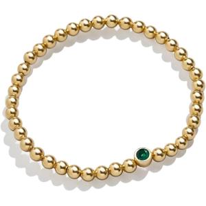 BaubleBar 18K Gold Birthstone Pisa Stretch Bracelet with Cubic Zirconia Stones for Women, Gold Plated Sterling Silver(Emerald-Colored)