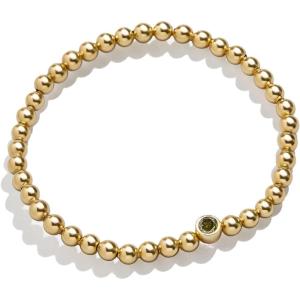 BaubleBar 18K Gold Birthstone Pisa Stretch Bracelet with Cubic Zirconia Stones for Women, Gold Plated Sterling Silver(Peridot-Colored)