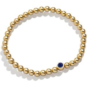 BaubleBar 18K Gold Birthstone Pisa Stretch Bracelet with Cubic Zirconia Stones for Women, Gold Plated Sterling Silver(Sapphire-Colored)