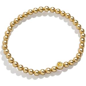 BaubleBar 18K Gold Birthstone Pisa Stretch Bracelet with Cubic Zirconia Stones for Women, Gold Plated Sterling Silver(Topaz-Colored)