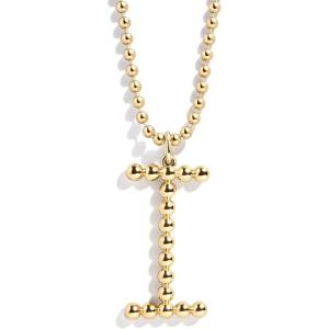 BaubleBar Oversized Initial Pisa Necklace for Women, Gold-Plated Beaded Necklace, Perfect Personalized Gift(I)