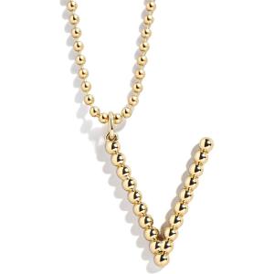 BaubleBar Oversized Initial Pisa Necklace for Women, Gold-Plated Beaded Necklace, Perfect Personalized Gift(V)