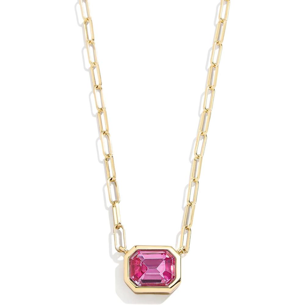 imageBaubleBar Blythe Birthstone Pendant Necklace for Women on a Delicate Paperclip Chain Fashion Jewelry Meaningful Gifts for Women Perfect for the HolidaysPink