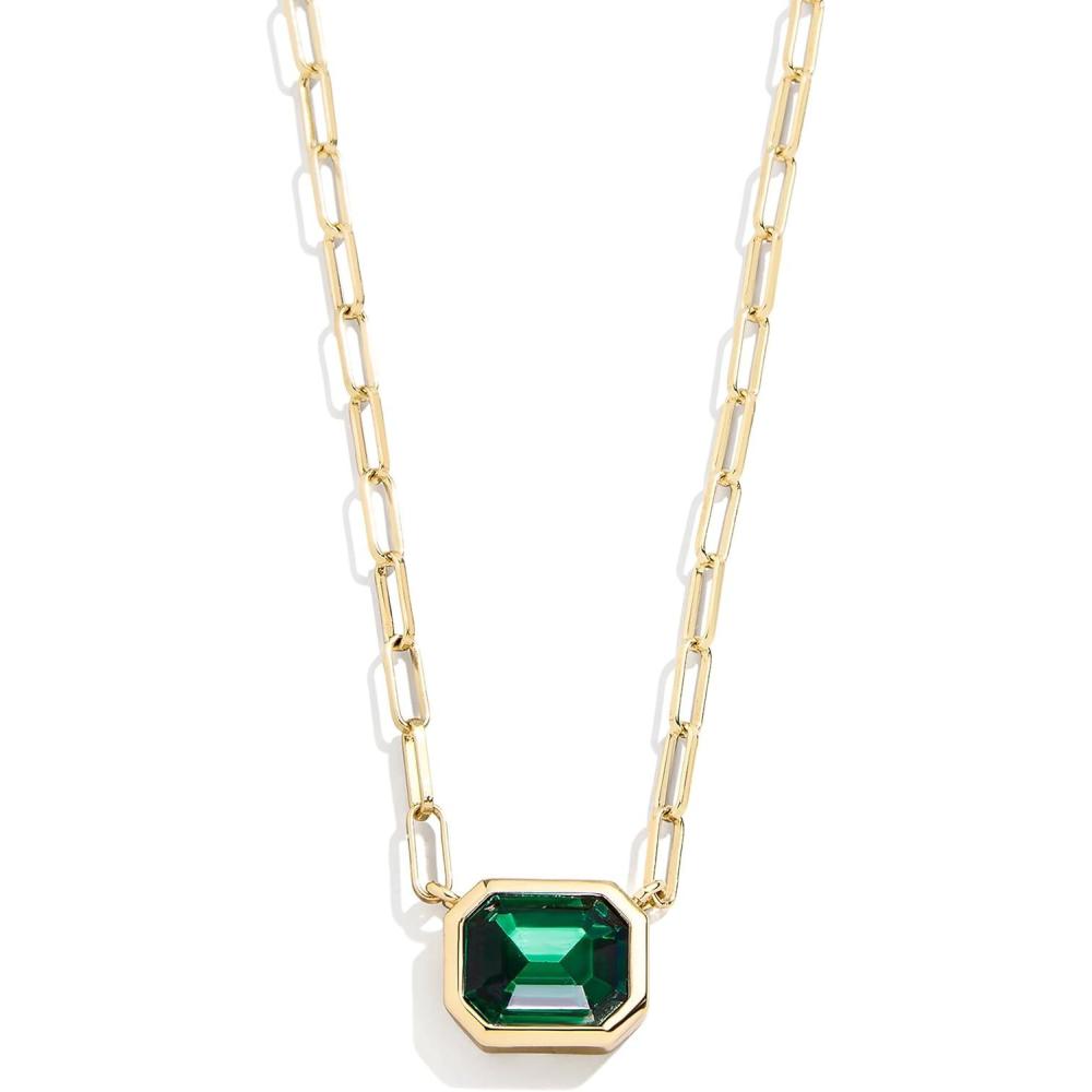 imageBaubleBar Blythe Birthstone Pendant Necklace for Women on a Delicate Paperclip Chain Fashion Jewelry Meaningful Gifts for Women Perfect for the HolidaysDark Green