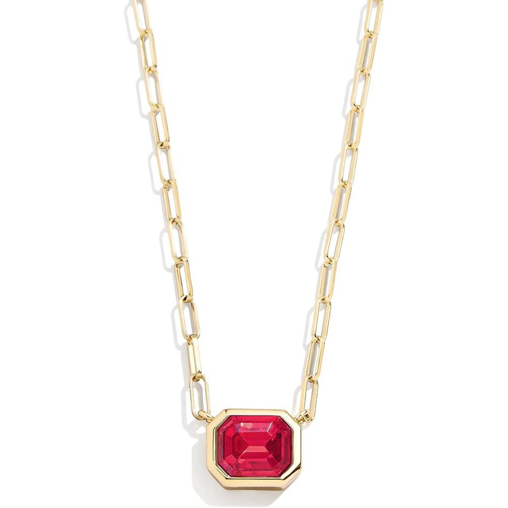 imageBaubleBar Blythe Birthstone Pendant Necklace for Women on a Delicate Paperclip Chain Fashion Jewelry Meaningful Gifts for Women Perfect for the HolidaysDark Red