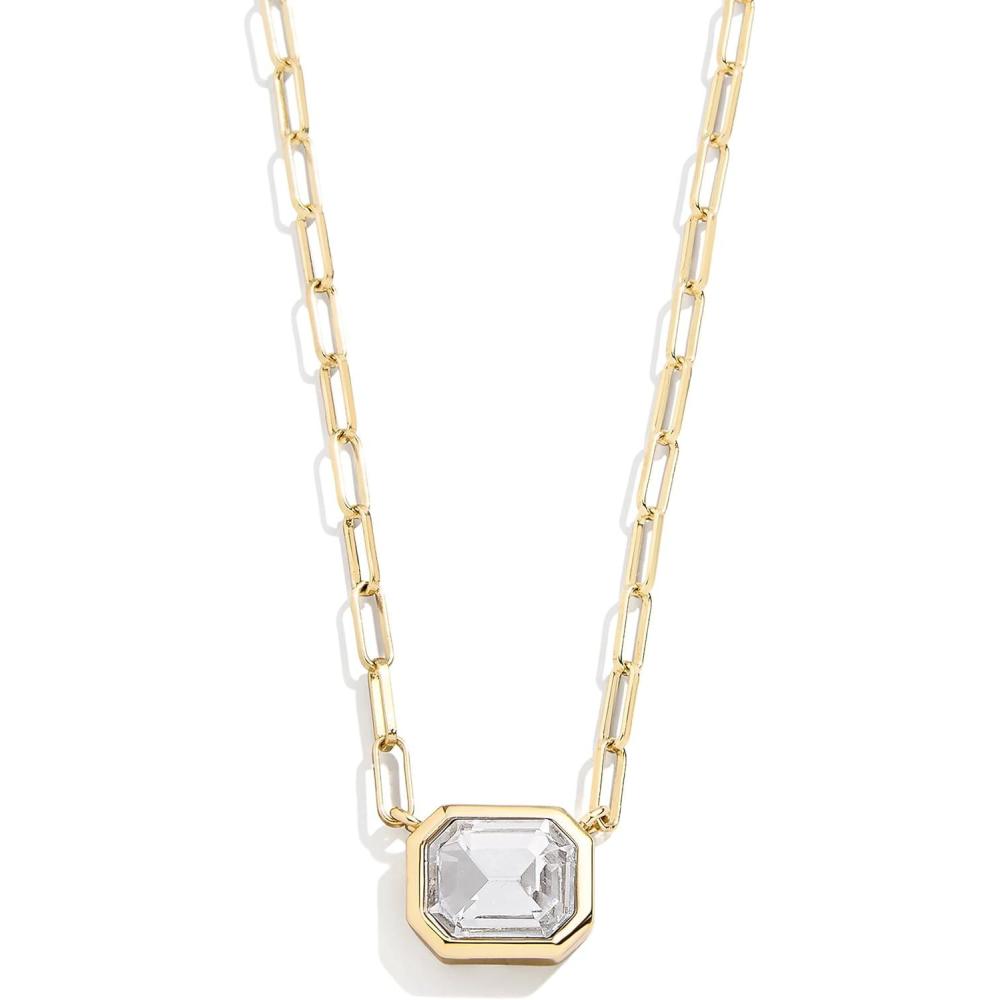imageBaubleBar Blythe Birthstone Pendant Necklace for Women on a Delicate Paperclip Chain Fashion Jewelry Meaningful Gifts for Women Perfect for the HolidaysClear