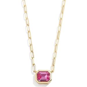 BaubleBar Blythe Birthstone Pendant Necklace for Women on a Delicate Paperclip Chain, Fashion Jewelry, Meaningful Gifts for Women, Perfect for the Holidays(Pink)