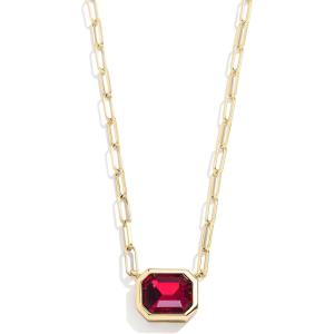 BaubleBar Blythe Birthstone Pendant Necklace for Women on a Delicate Paperclip Chain, Fashion Jewelry, Meaningful Gifts for Women, Perfect for the Holidays(Red)