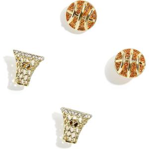 BaubleBar Sport-Themed Statement Earrings, Novelty Stud Earrings for Women, Costume Jewelry(Three-Pointer Set)