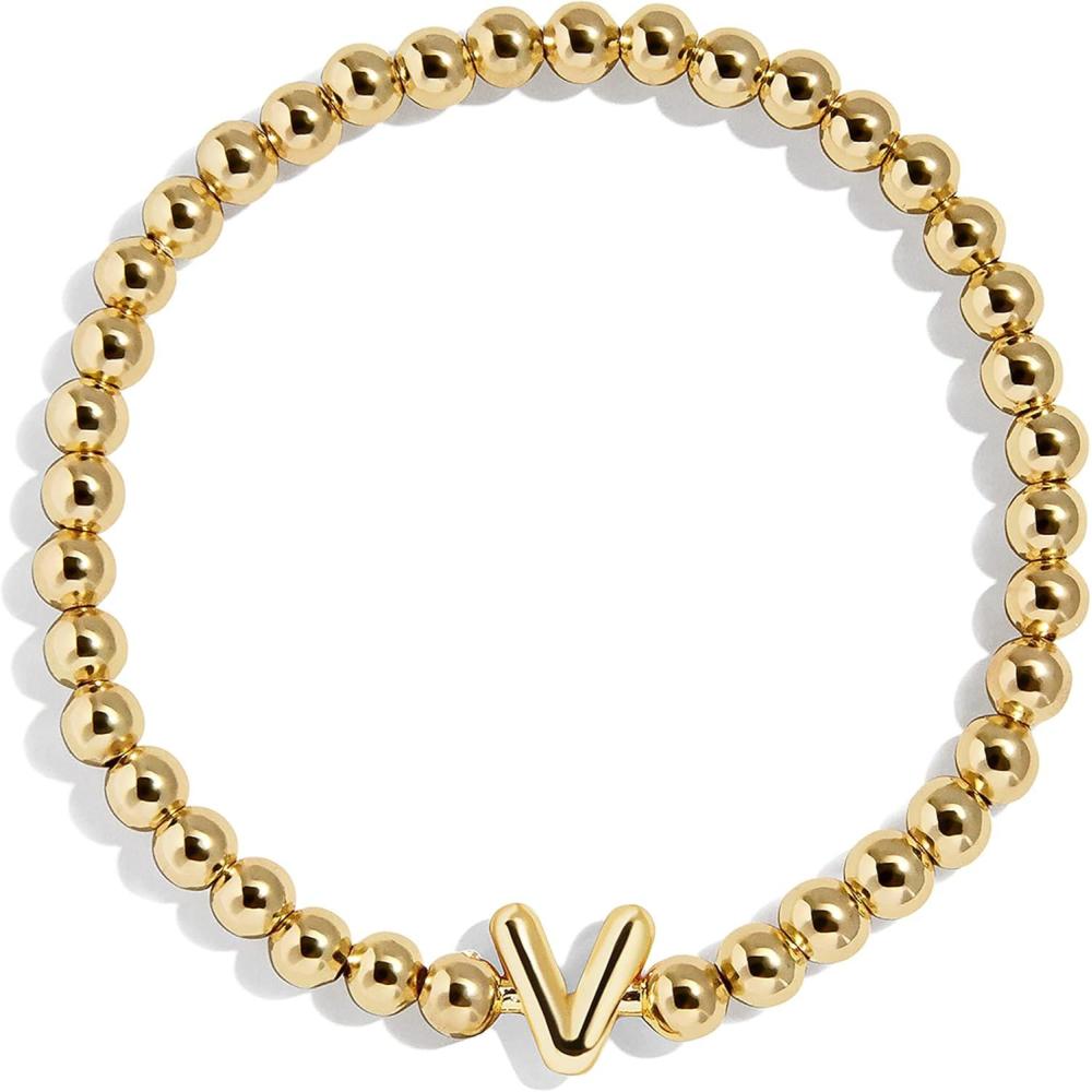 imageBaubleBar Initial Pisa Custom Bracelet Trendy GoldPlated Beads Fashion Jewelry Popular Initial Letter Bracelet Stretchy Fit for Kids and AdultsLetter V