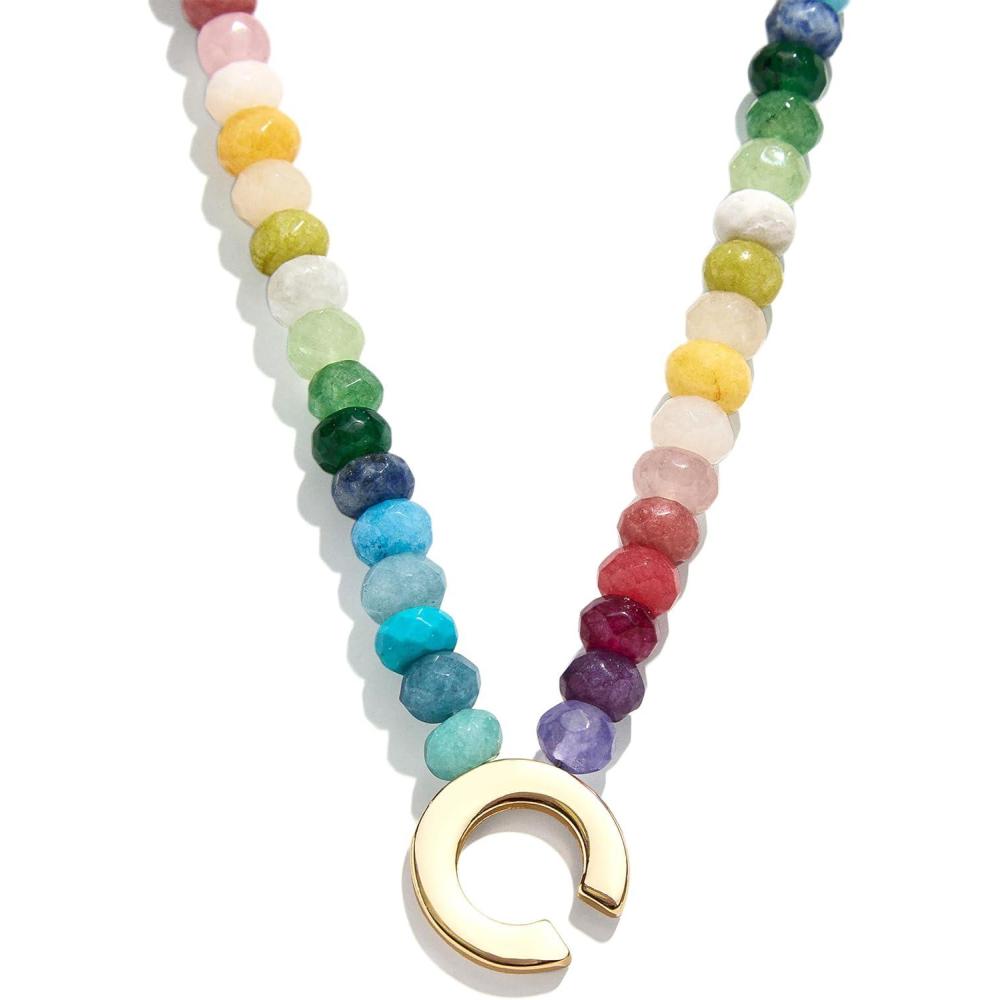 imageBaubleBar SemiPrecious Block Initial Necklace for Women  Colorful Personalized Necklaces Custom Pendant Necklace wNatural Gemstones Beaded Necklace Fashion JewelryC