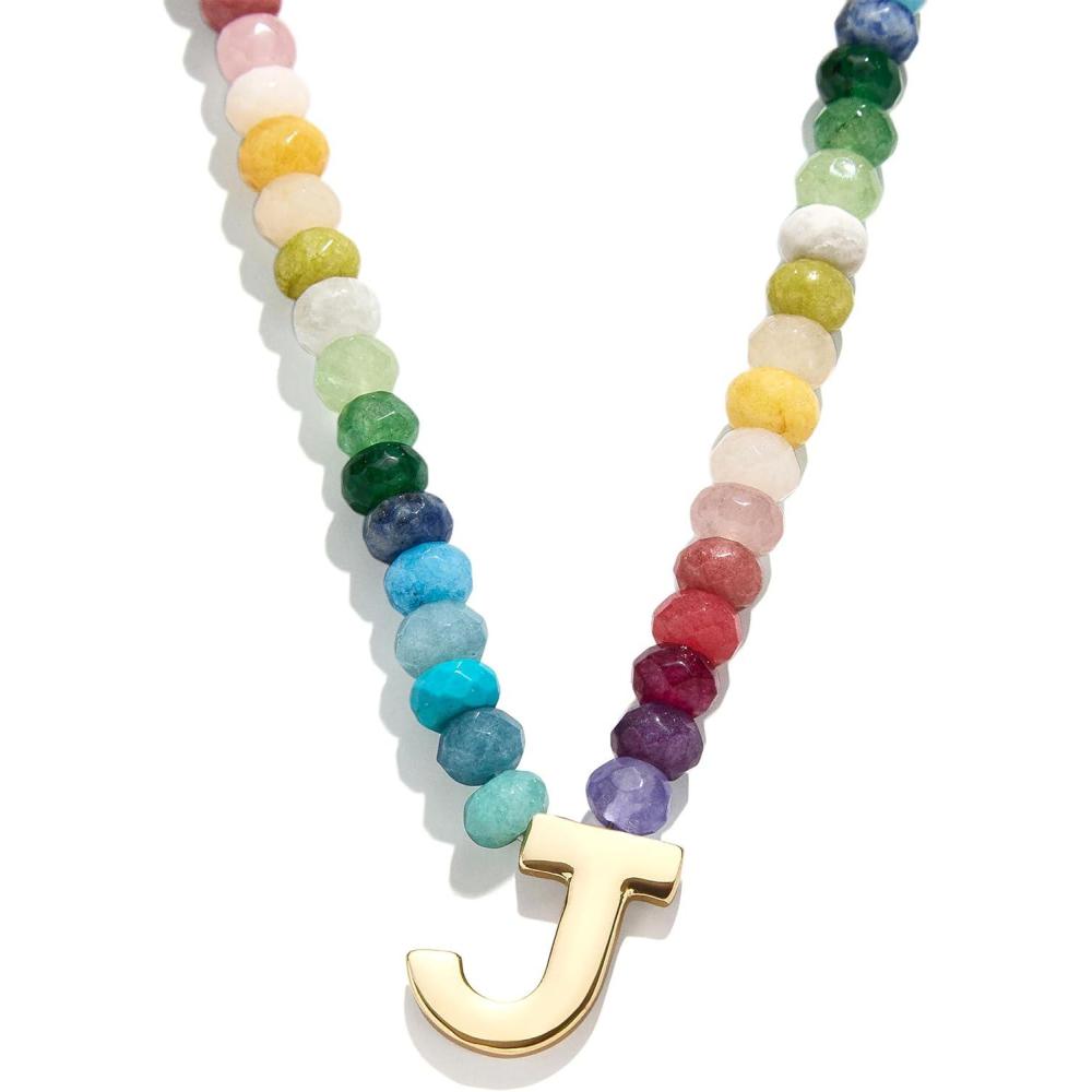 imageBaubleBar SemiPrecious Block Initial Necklace for Women  Colorful Personalized Necklaces Custom Pendant Necklace wNatural Gemstones Beaded Necklace Fashion JewelryJ