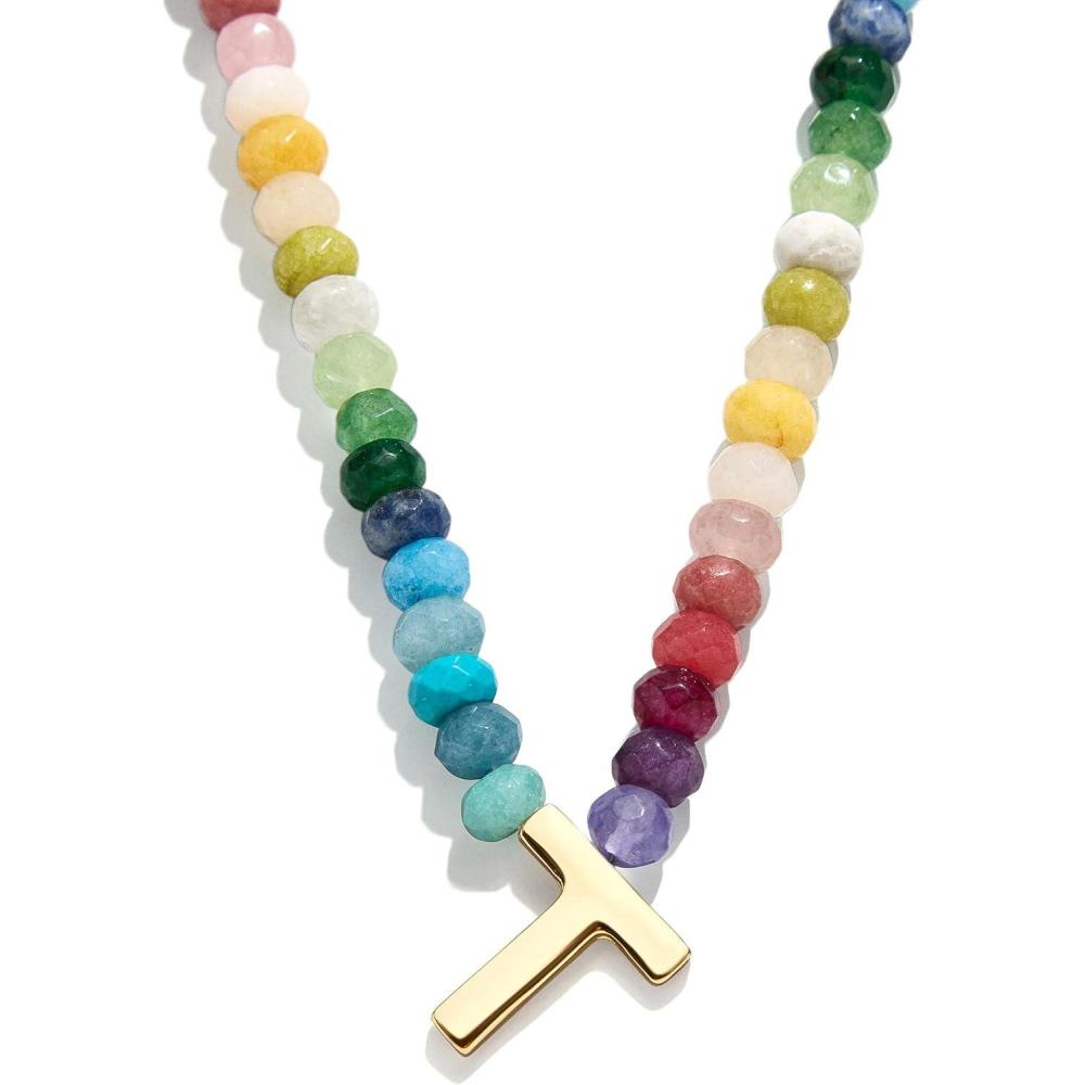imageBaubleBar SemiPrecious Block Initial Necklace for Women  Colorful Personalized Necklaces Custom Pendant Necklace wNatural Gemstones Beaded Necklace Fashion JewelryT