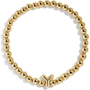BaubleBar Initial Pisa Custom Bracelet, Trendy Gold-Plated Beads, Fashion Jewelry, Popular Initial Letter Bracelet, Stretchy Fit for Kids and Adults(Letter Y)