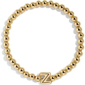 BaubleBar Initial Pisa Custom Bracelet, Trendy Gold-Plated Beads, Fashion Jewelry, Popular Initial Letter Bracelet, Stretchy Fit for Kids and Adults(Letter Z)