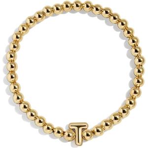 BaubleBar Initial Pisa Custom Bracelet, Trendy Gold-Plated Beads, Fashion Jewelry, Popular Initial Letter Bracelet, Stretchy Fit for Kids and Adults(Letter T)
