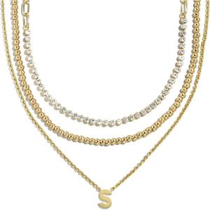BaubleBar Kenna Pre-Layered Initial Necklace, Gold-Plated, Fashion Jewelry, Gifts for Women, Beautiful and Trendy(S)