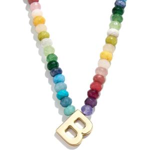 BaubleBar Semi-Precious Block Initial Necklace for Women – Colorful Personalized Necklaces, Custom Pendant Necklace w/Natural Gemstones, Beaded Necklace, Fashion Jewelry(B)