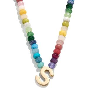 BaubleBar Semi-Precious Block Initial Necklace for Women – Colorful Personalized Necklaces, Custom Pendant Necklace w/Natural Gemstones, Beaded Necklace, Fashion Jewelry(S)