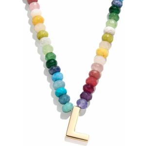 BaubleBar Semi-Precious Block Initial Necklace for Women – Colorful Personalized Necklaces, Custom Pendant Necklace w/Natural Gemstones, Beaded Necklace, Fashion Jewelry(L)