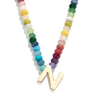 BaubleBar Semi-Precious Block Initial Necklace for Women – Colorful Personalized Necklaces, Custom Pendant Necklace w/Natural Gemstones, Beaded Necklace, Fashion Jewelry(N)