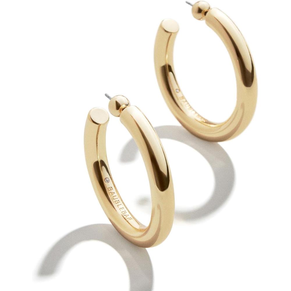 imageBaubleBar Dalilah GoldPlated Hoop Earrings for Women  Lightweight Hypoallergenic GoldPlated Hoops with Post Back ClosureChunky  37 mm